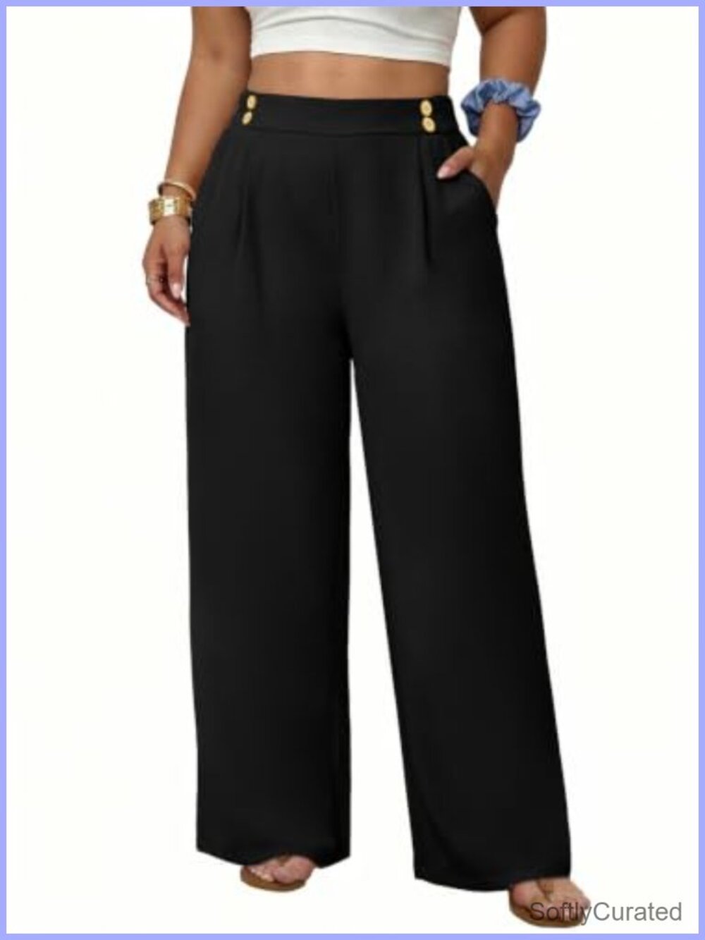 Plus Size High Waisted Wide Leg Work Pants with Pockets Pleated